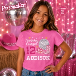 Cowgirl Disco Birthday Personalized Pink Shirt